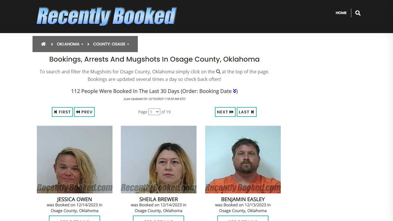 Bookings, Arrests and Mugshots in Osage County, Oklahoma - Recently Booked