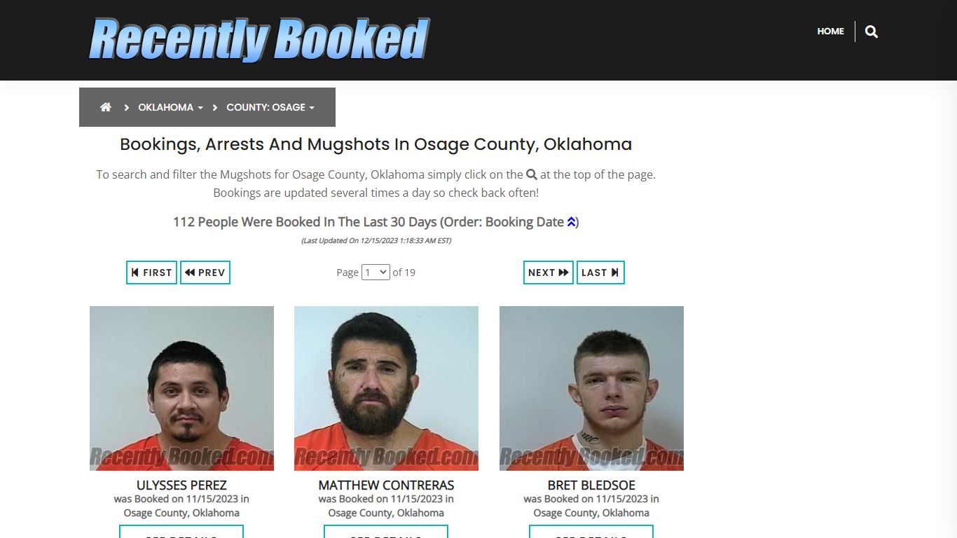 Bookings, Arrests and Mugshots in Osage County, Oklahoma