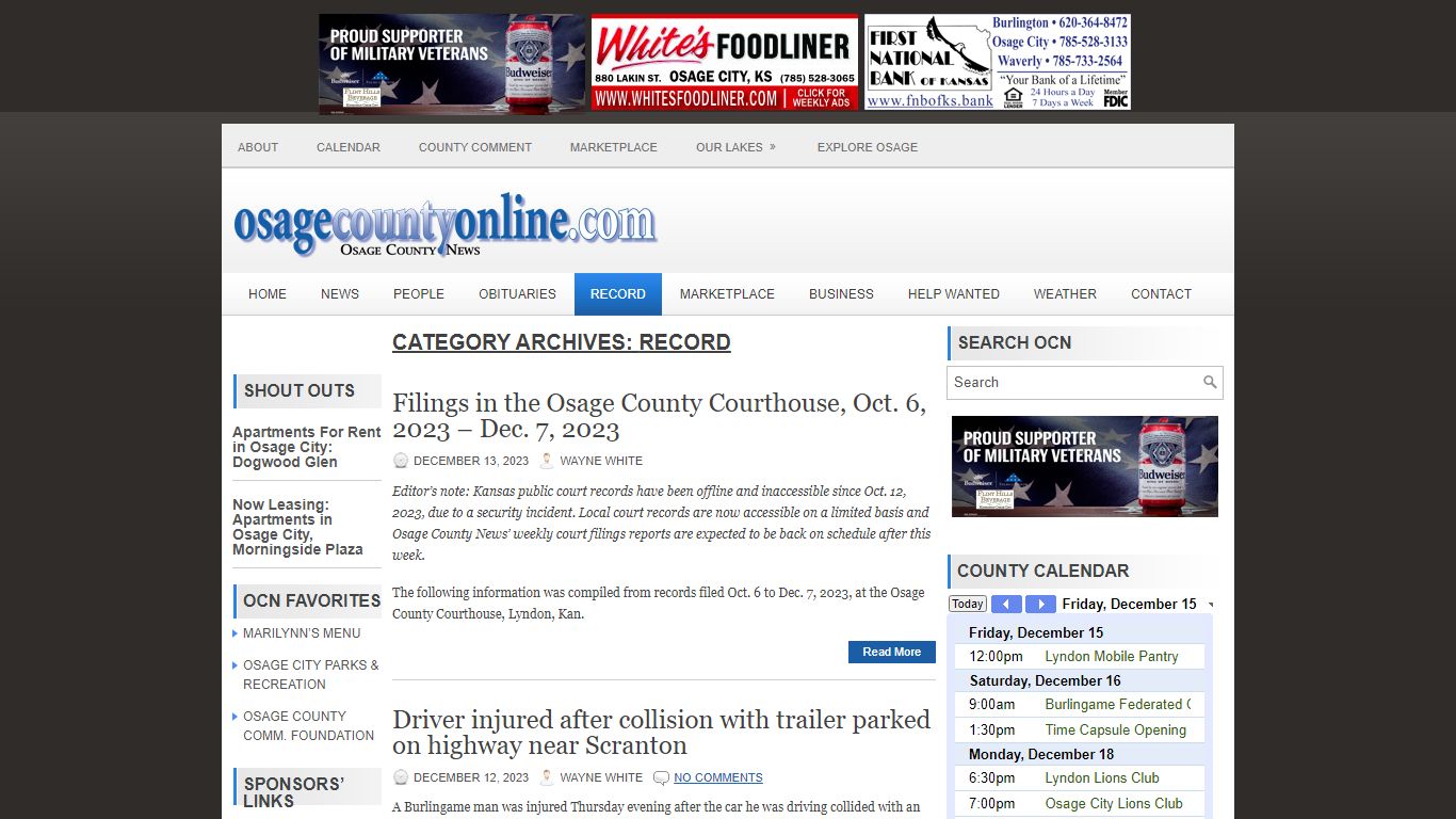 Record – Osage County Online | Osage County News